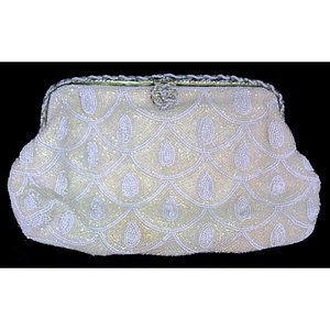 VTG Bags By Josef Hand Beaded In France Off White Evening Bag Small Clutch Purse